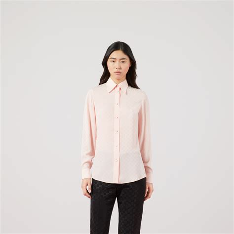 camicia gucci rosa seta|Camicia in crêpe di seta GG in rosa chiaro .